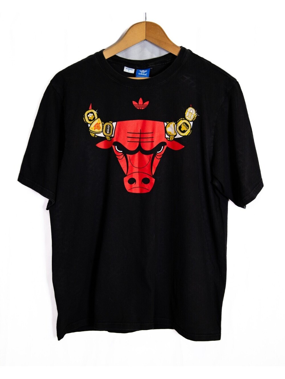 Chicago Bulls Six Rings Championship Shirt Trefoil Modern Adidas Black Men's L